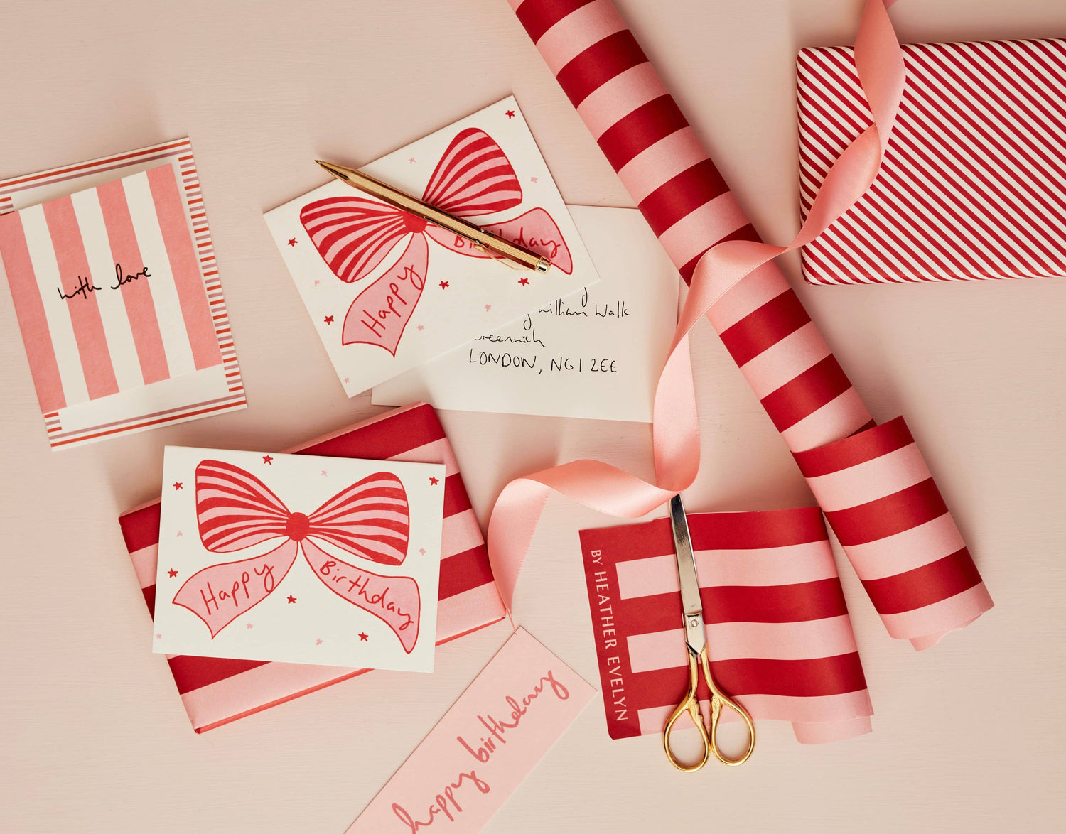 Bows Birthday Card Pink & Red