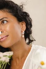 OLIVE • Pearl silver huggies