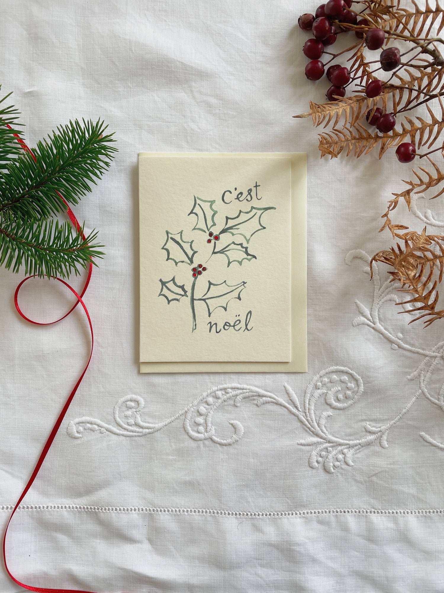 Holly C'est Noel Folk Petite Christmas Card
