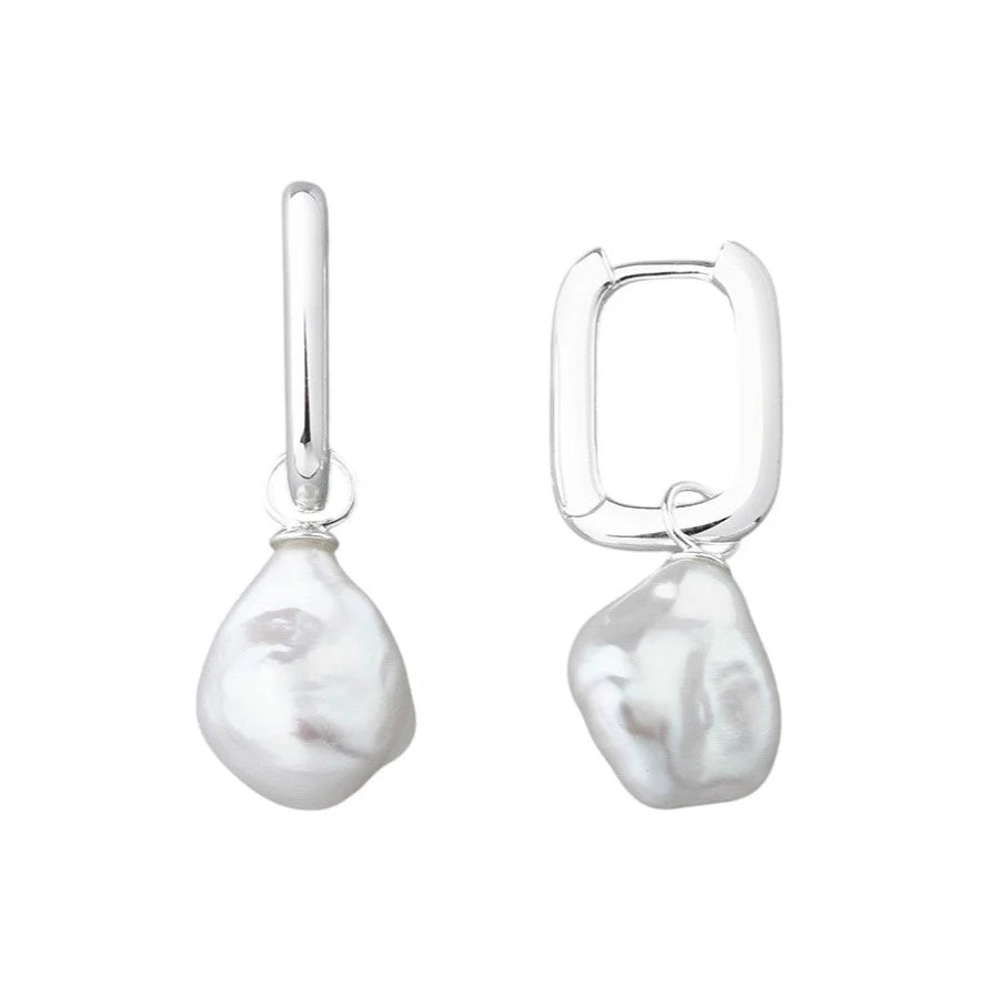 ADA • Pearl silver huggies