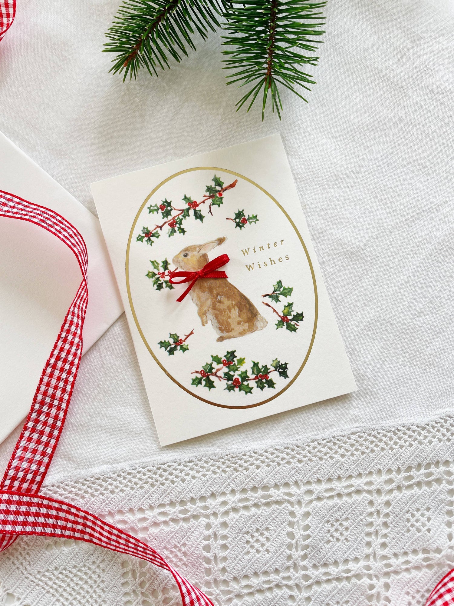 Winter Wishes Petite Foiled Bunny Christmas Card