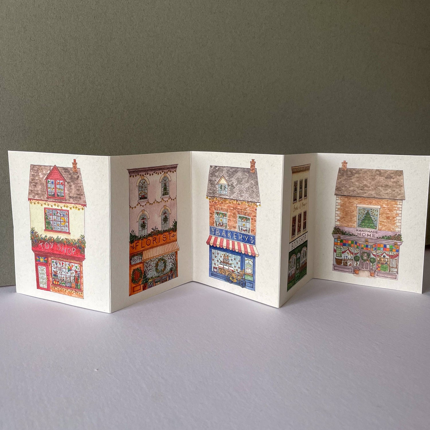 Concertina Card Decoration Shop Front Christmas Card
