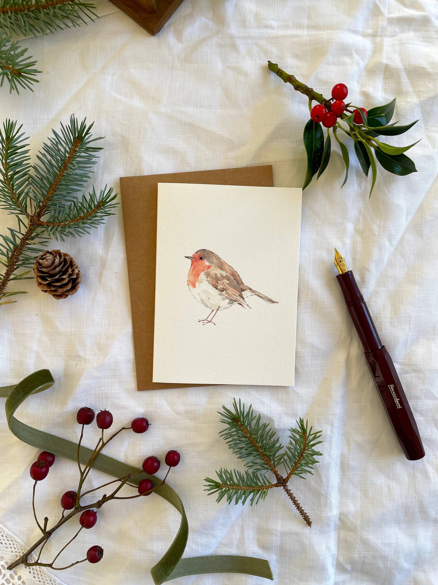 Botanical Illustration Robin Christmas Card