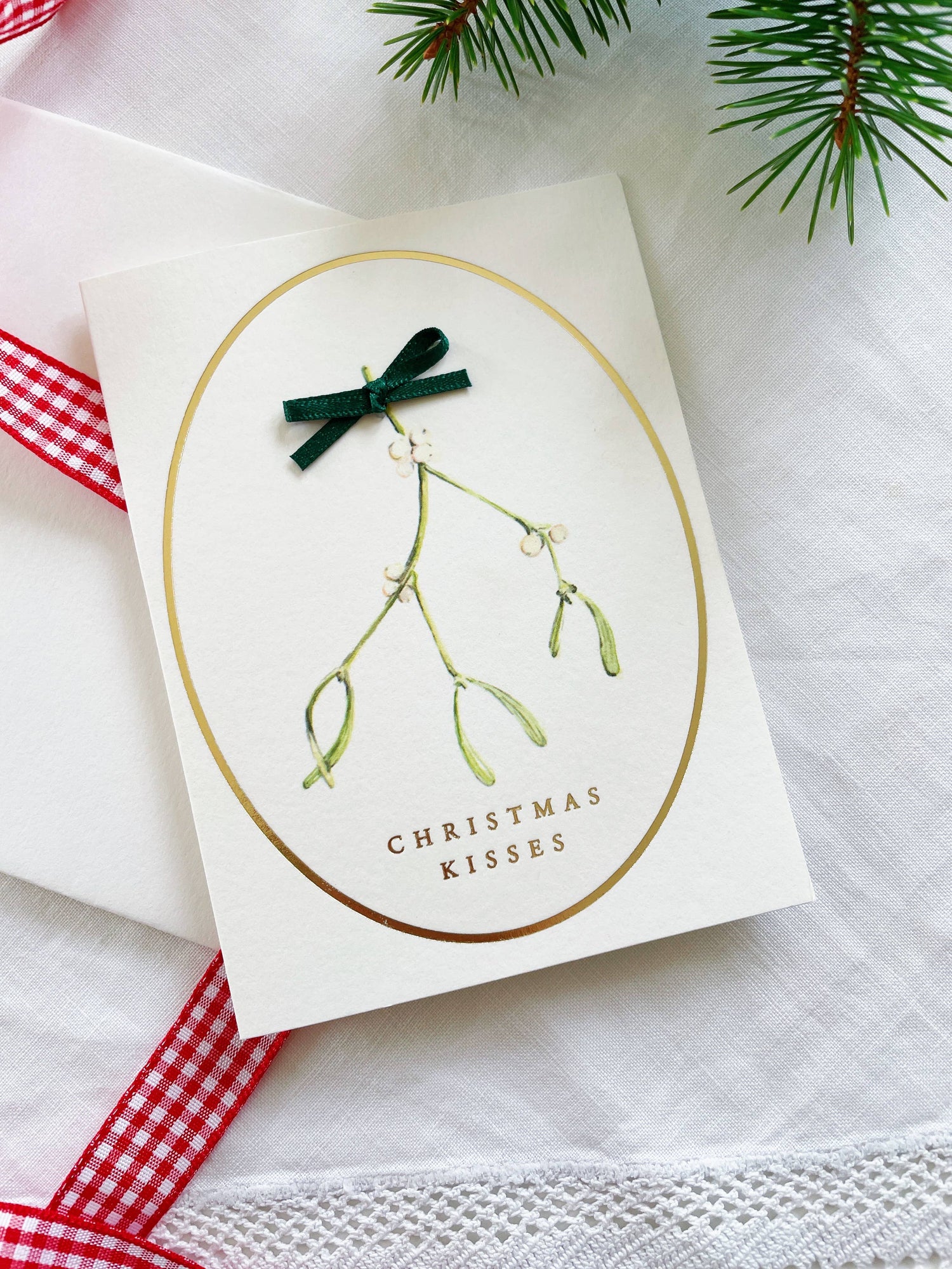 Christmas Kisses Petite Foiled Mistletoe Christmas Card