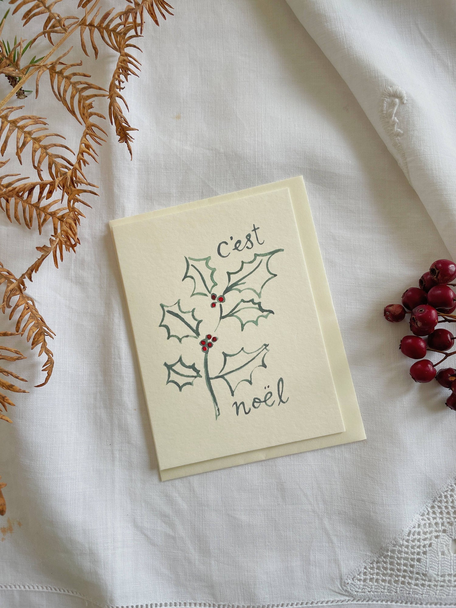Holly C'est Noel Folk Petite Christmas Card