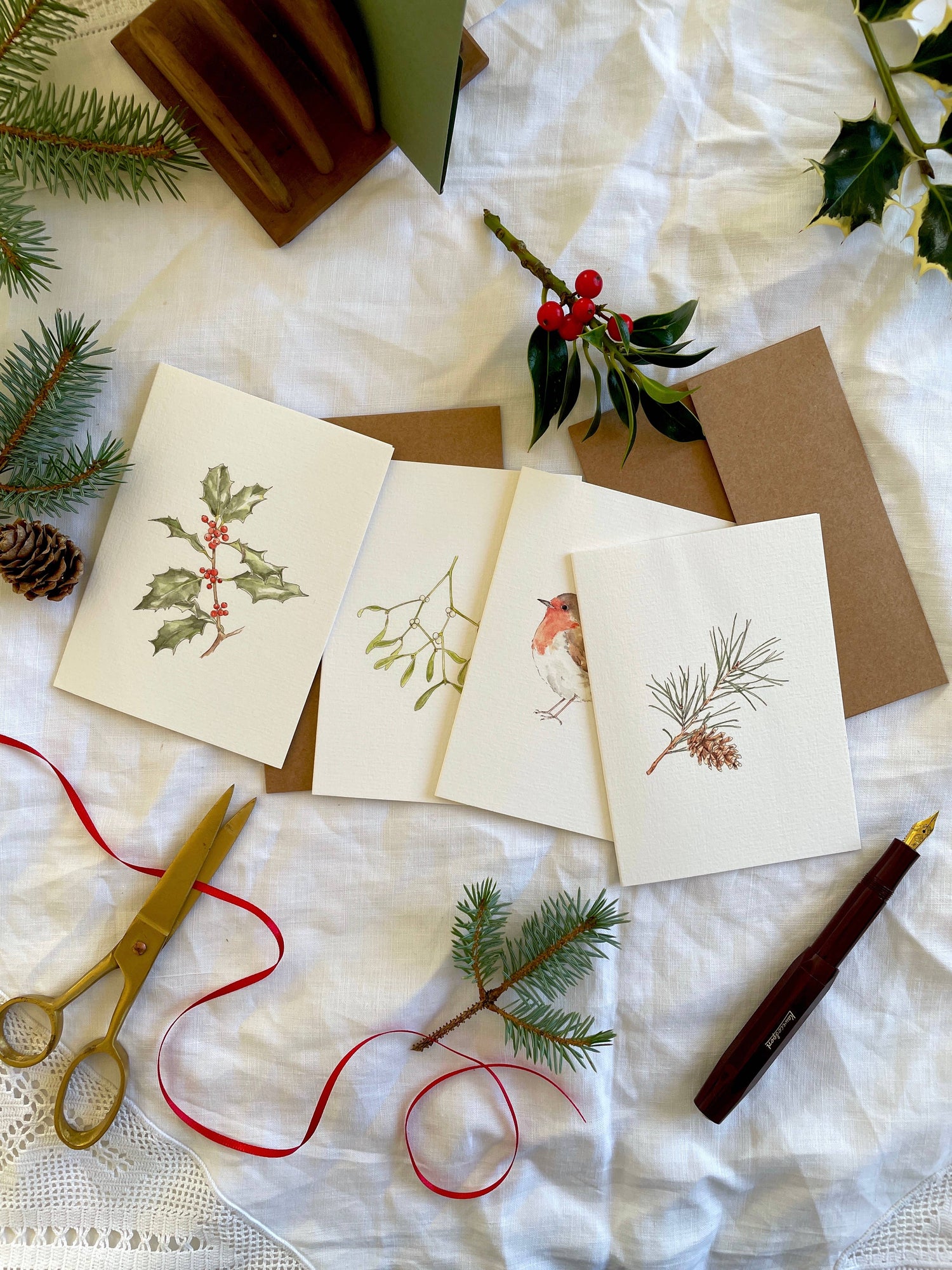 Botanical Illustration Pine Branch Christmas Card