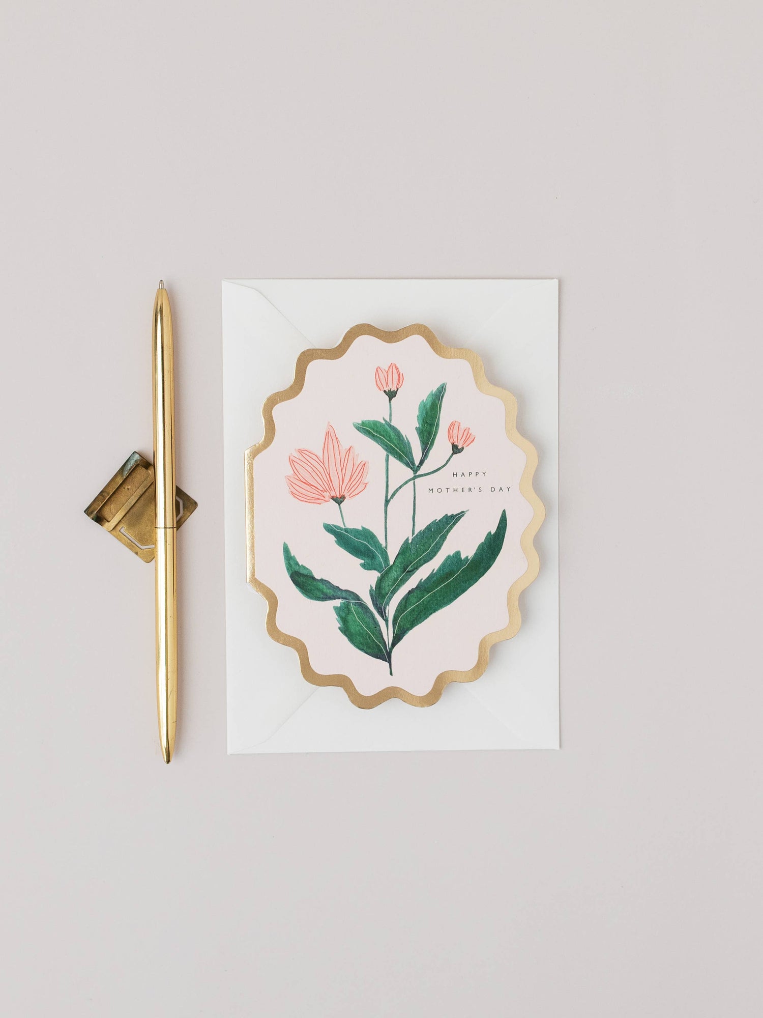 HAPPY MOTHERS DAY BOTANICAL SCALLOP DIE CUT CARD