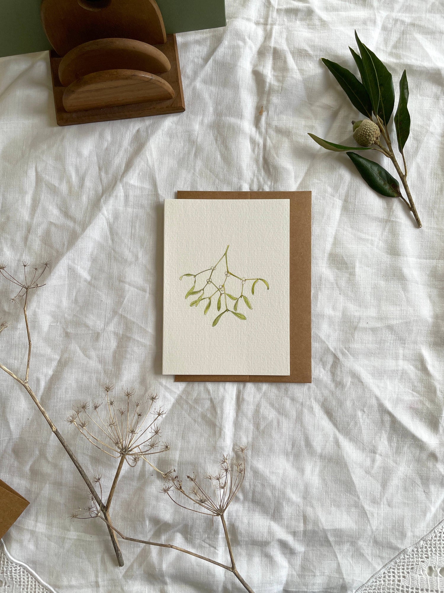 Botanical Illustration Mistletoe Christmas Card